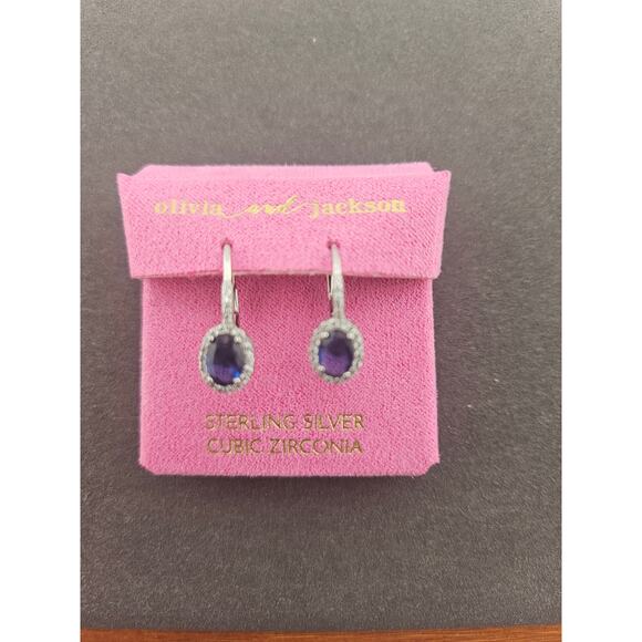 Olivia and Jackson CZ Sterling Silver Blue Stone Earrings in Original Box - Picture 1 of 4